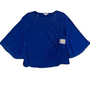 45. Tradition Royal Blue Bell Sleeve Blouse with Embellished Clasp, Size L/G